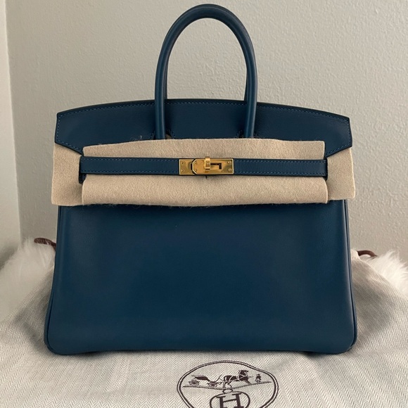 Hermes Deep Blue Satchel with Gold Accents - Picture 10 of 17
